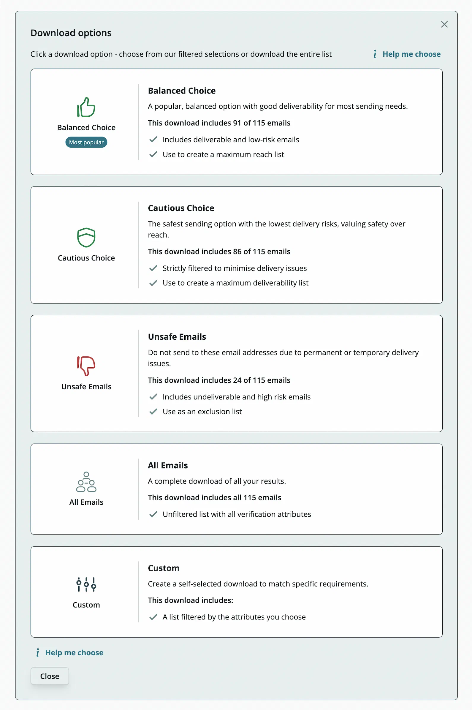 download options page