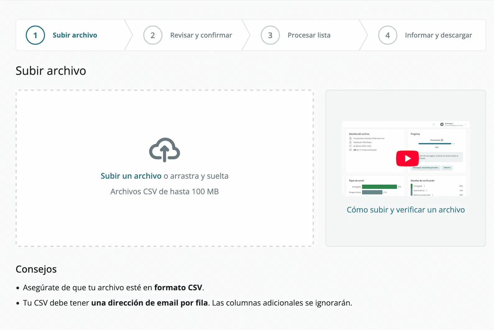 página de subir un archivo